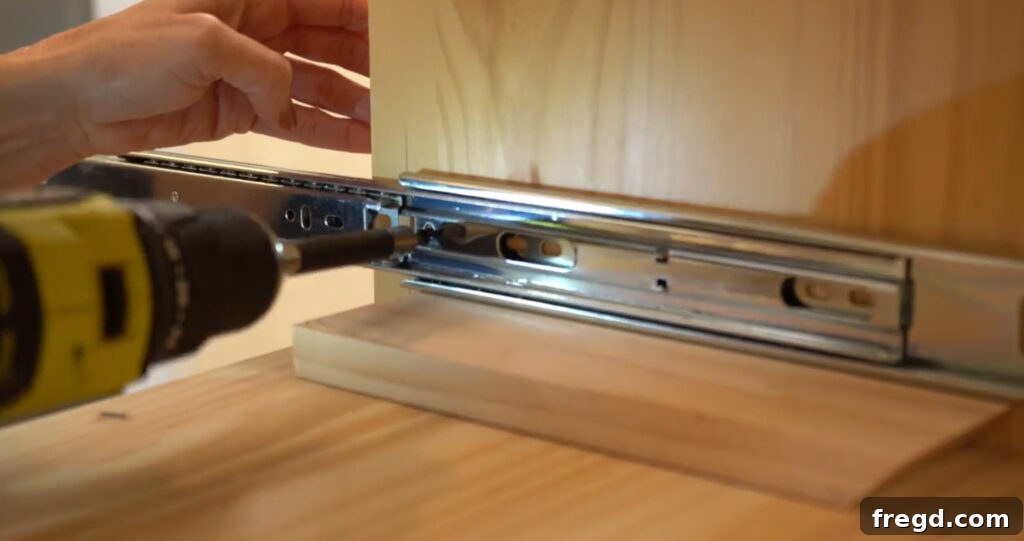 Build Your Own Side Table A Complete Visual Guide 10 Installing drawer slides inside the nightstand frame and onto the drawer