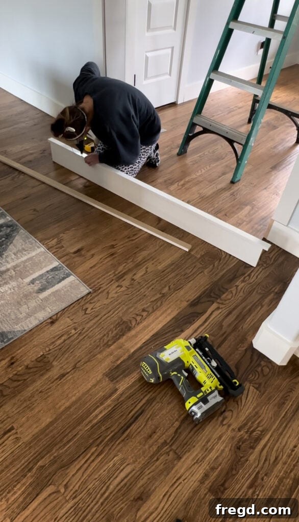 Cutting the 1x2 trim pieces longer than the main header board for an overhang.