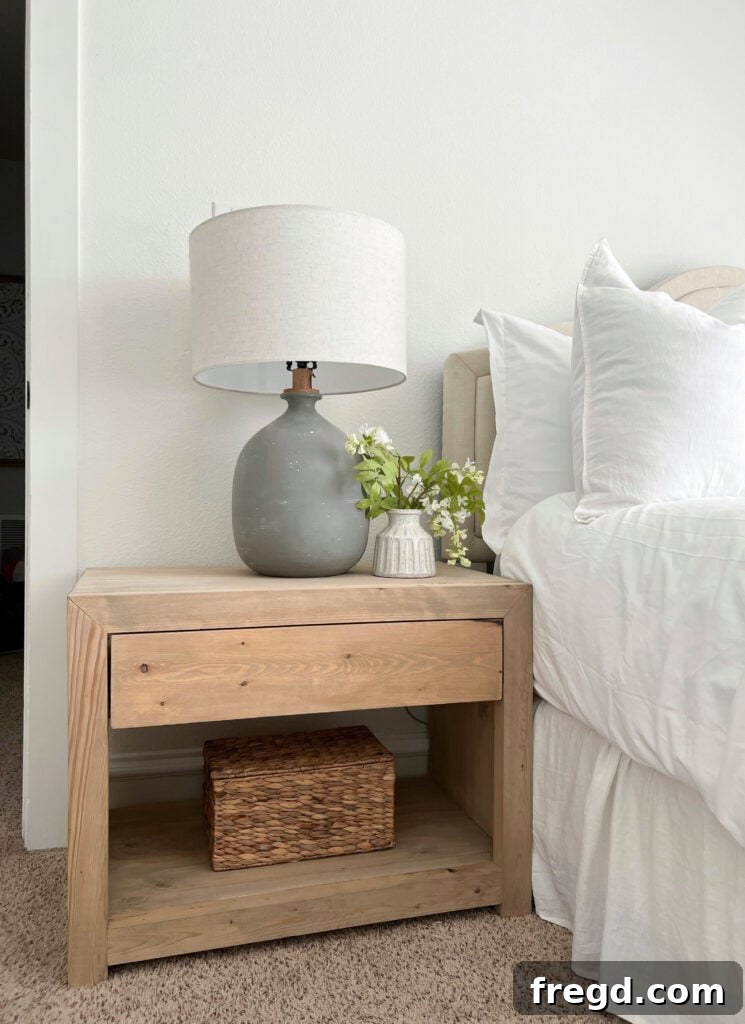 Modern DIY Nightstand in a bedroom setting