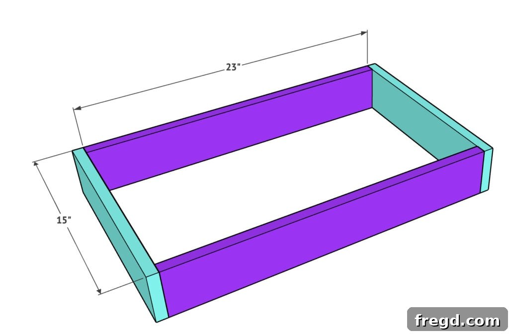 Assembled drawer box from 1x4 pine boards