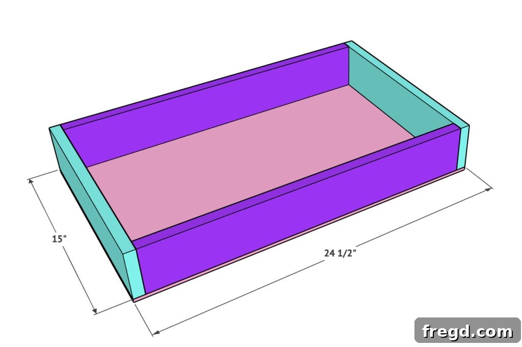 Finished drawer box with base attached