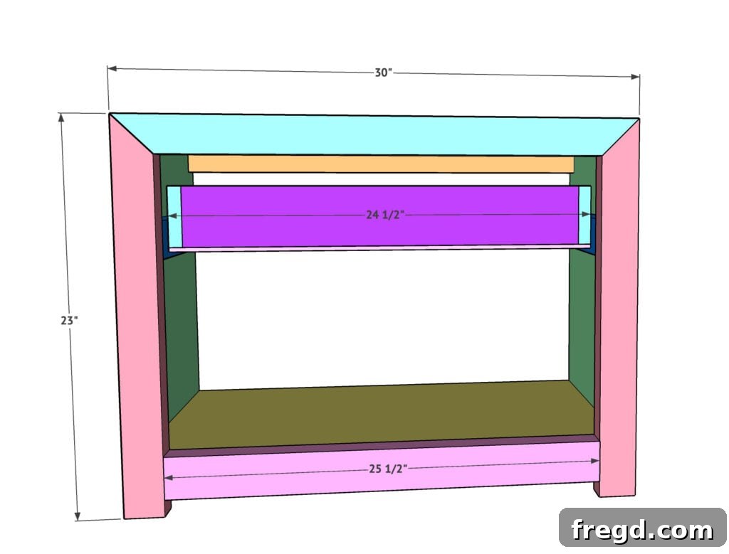 Drawer slides attached to the nightstand frame