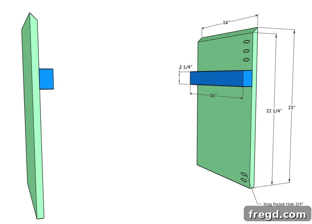 Assembled side panels with pocket holes and drawer slide supports