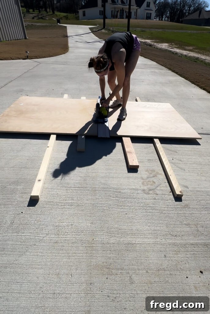 Nature's Eternal Canvas 3 Using a Kreg Accu-Cut to rip a large sheet of plywood for the frame base