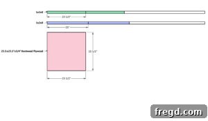 Diagram showing the cut list for plywood and trim pieces
