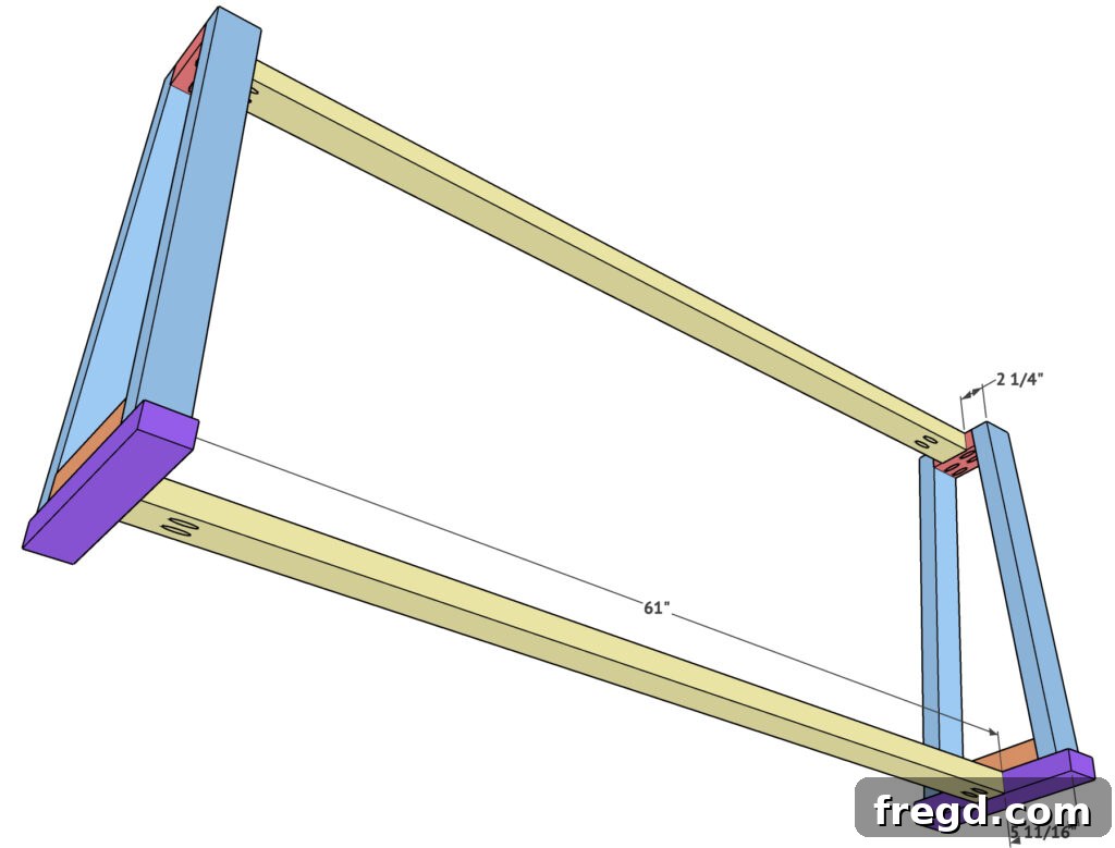 Connecting the two leg assemblies with a long support board.