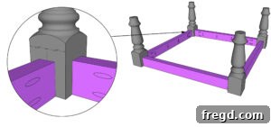 Apron pieces being assembled with the turned legs of the coffee table