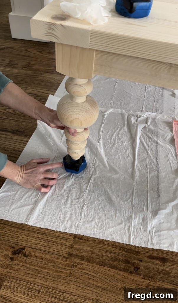 Kreg Project Blocks elevating the coffee table for easier staining