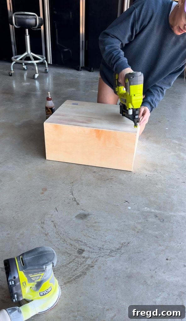 Craft Your Own Custom Dresser 17 Attaching the plywood bottom to a drawer box