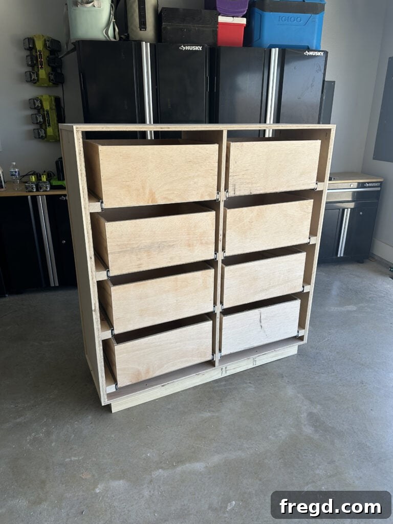 Craft Your Own Custom Dresser 20 All eight drawers installed in the dresser frame
