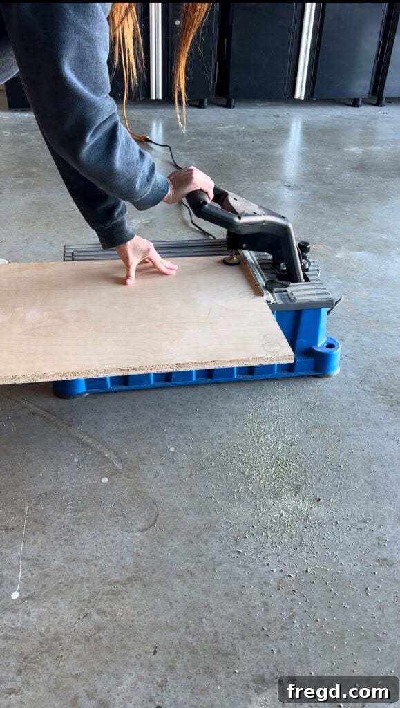 Craft Your Own Custom Dresser 3 Drilling pocket holes into plywood panels for dresser frame