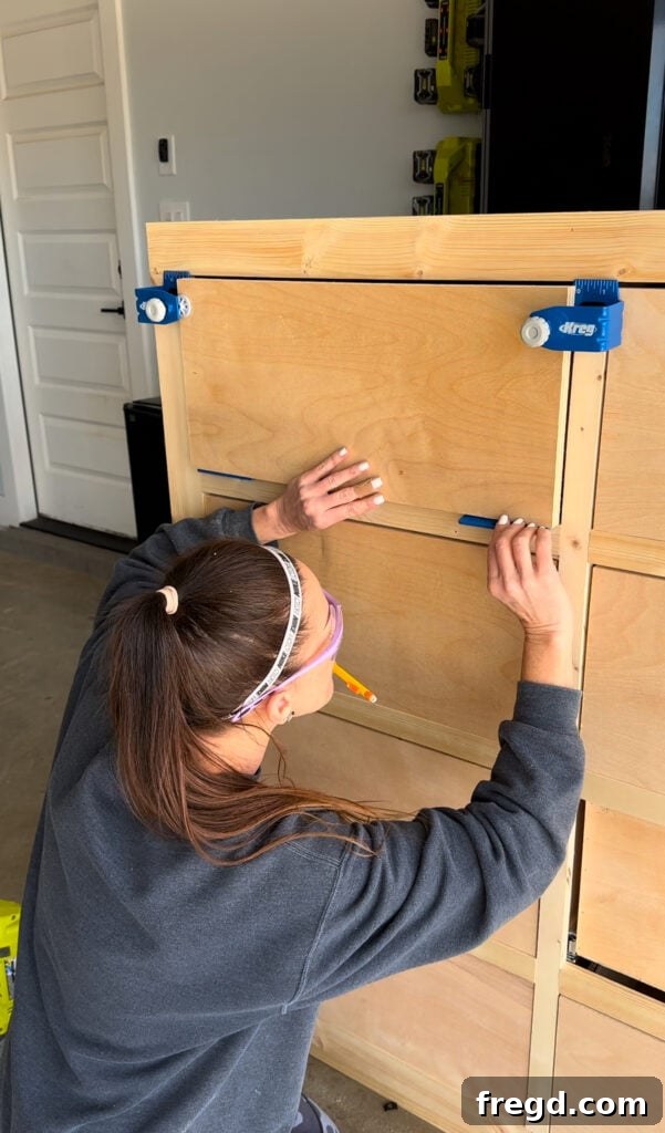 Craft Your Own Custom Dresser 26 Aligning and clamping a drawer face before permanent attachment