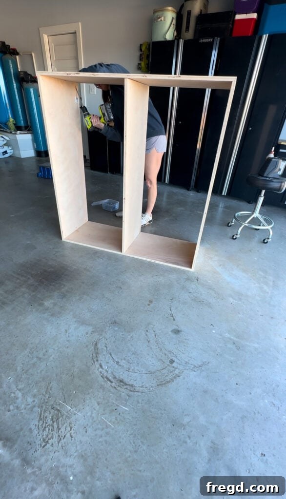 Craft Your Own Custom Dresser 7 Partially assembled dresser frame showing connected panels