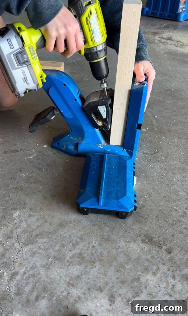 Craft Your Own Custom Dresser 8 Drilling pocket holes into the bottom frame pieces