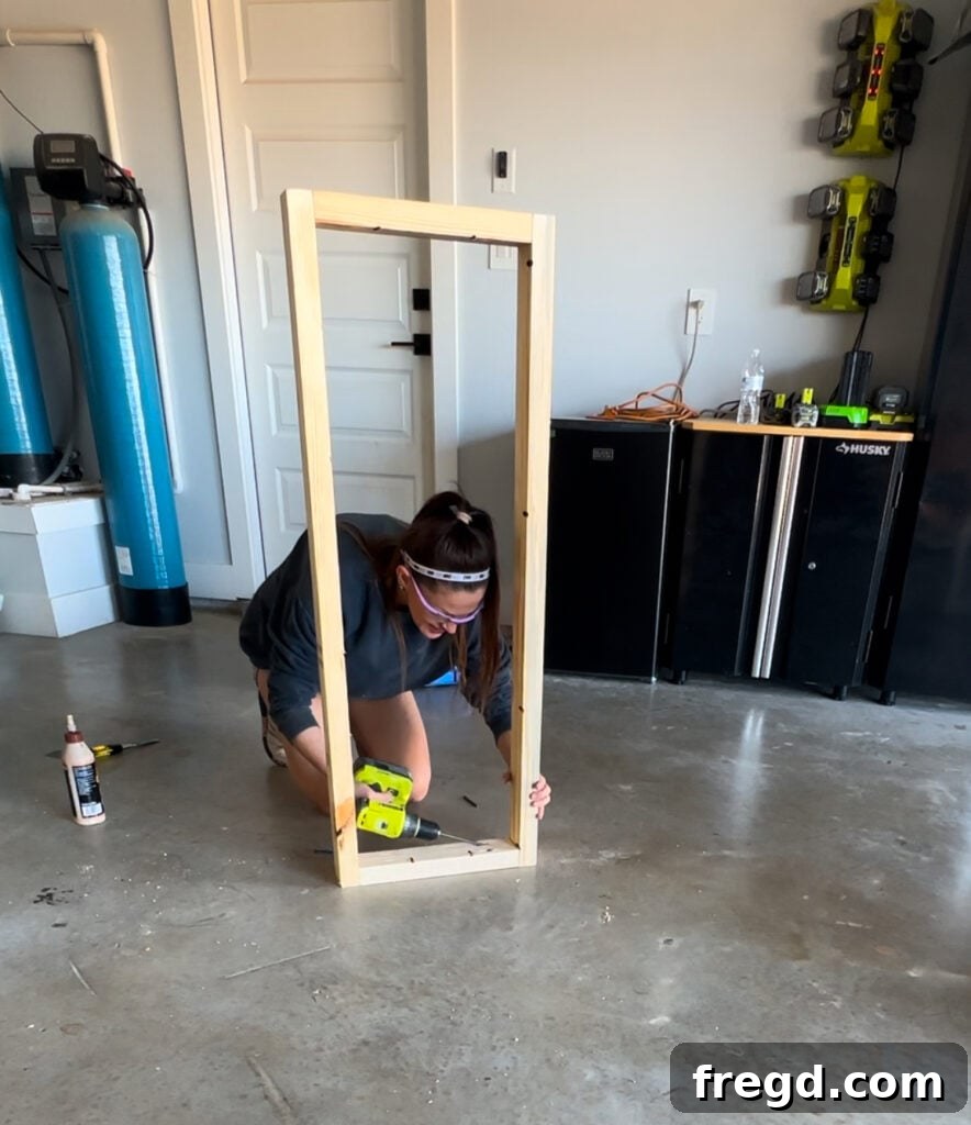 Craft Your Own Custom Dresser 9 Assembling the bottom frame using wood glue and pocket screws