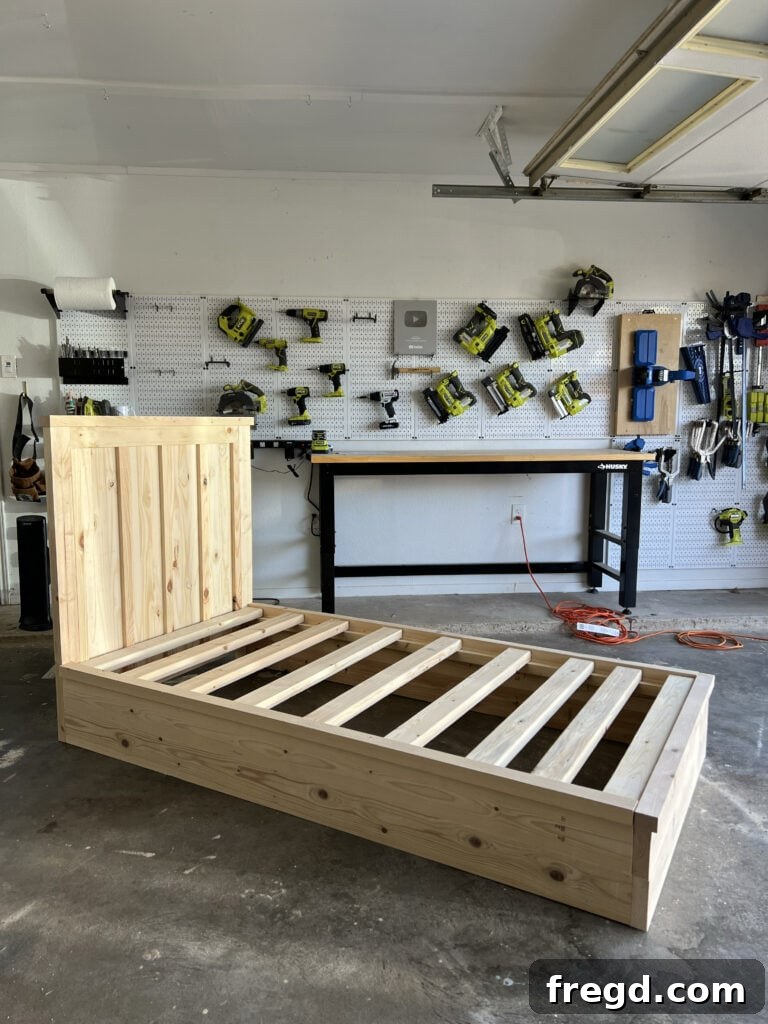Completed DIY Twin Bed with Platform Base