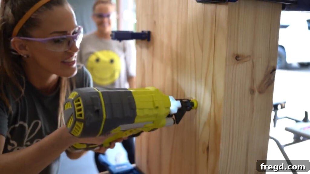Attaching inside panels to leg assemblies with finish nails and wood glue
