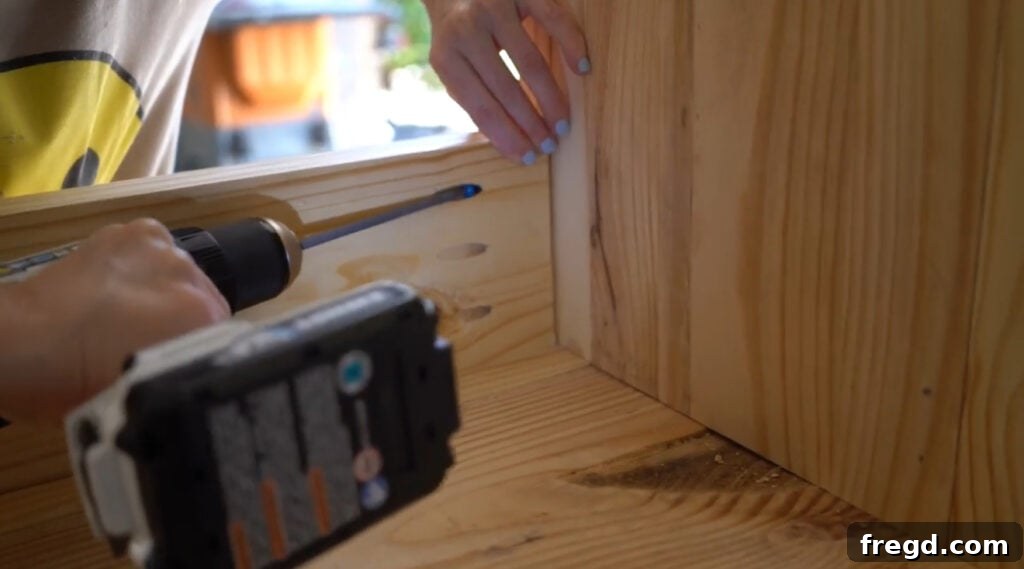 Attaching apron pieces to leg assemblies with pocket hole screws and glue