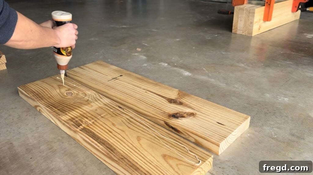 Laminating two wood pieces with wood glue for console table legs