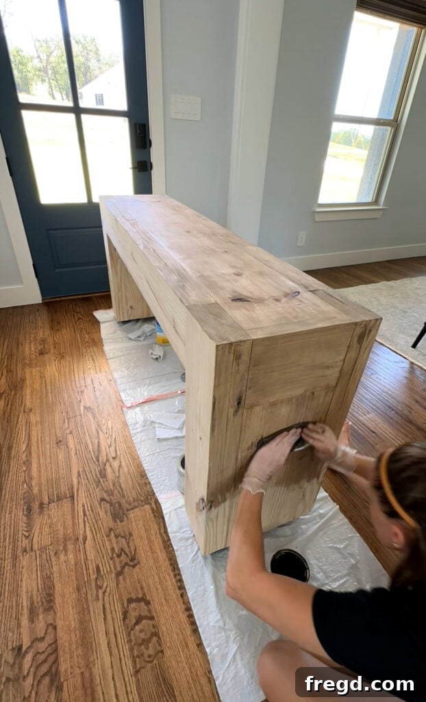 Applying Behr Rustic Brown stain over white wash pickling