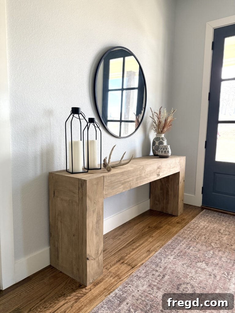 Close-up of console table with decorative items