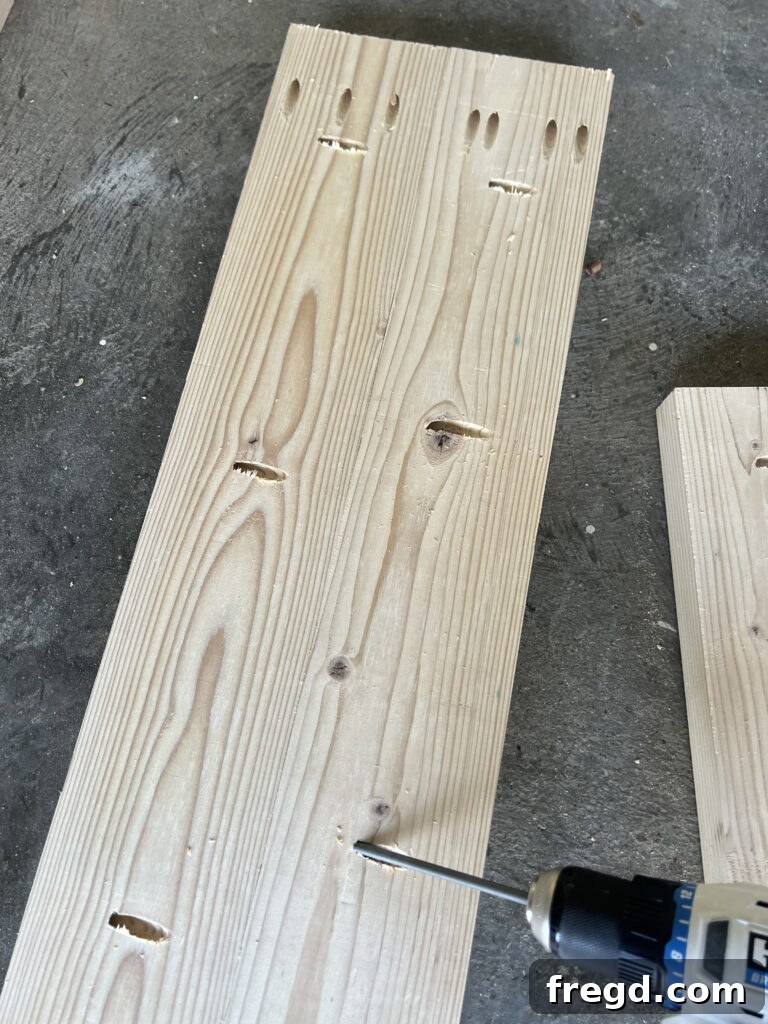 Build Your Own Twin Platform Bed 6 Assembling two ripped 2x6 boards to form a bed side frame using pocket holes.