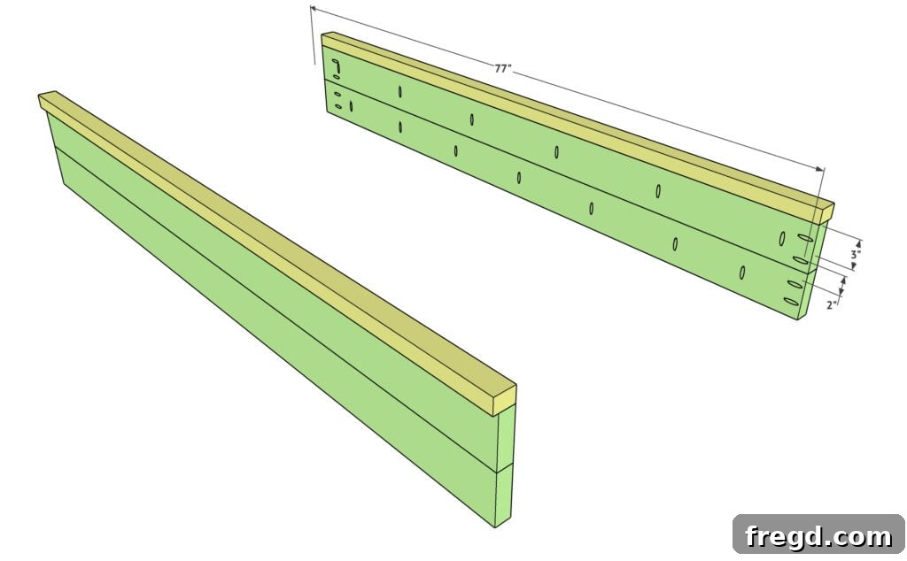 Build Your Own Twin Platform Bed 7 Attaching a thin wood trim piece to the top of a bed side frame.