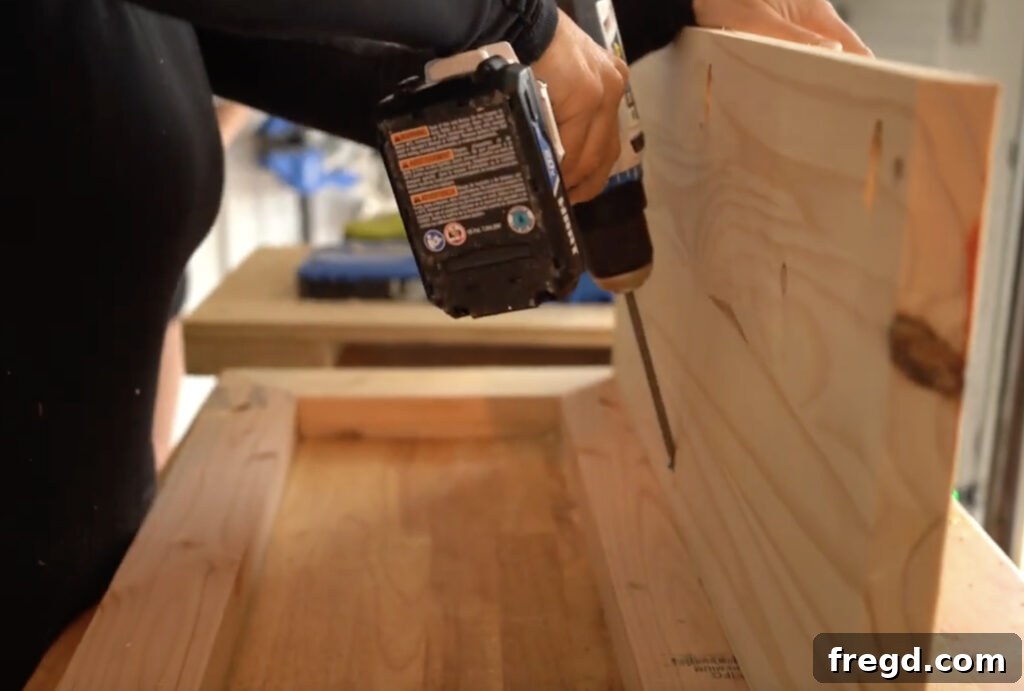 Crafting a Rustic Modern Nightstand 13 Side view of the tabletop and frame connection