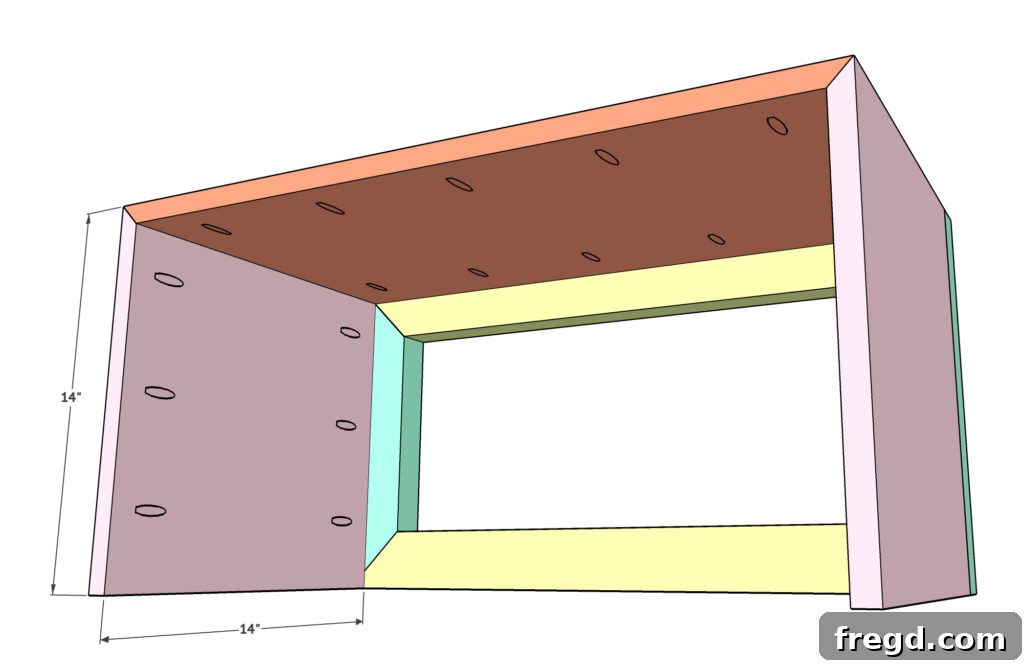 Crafting a Rustic Modern Nightstand 14 Drilling pocket holes into the side panels of the nightstand