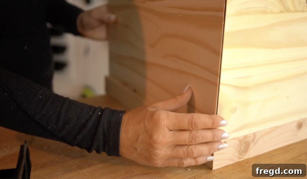 Crafting a Rustic Modern Nightstand 16 Close-up of the side panel attachment to the frame