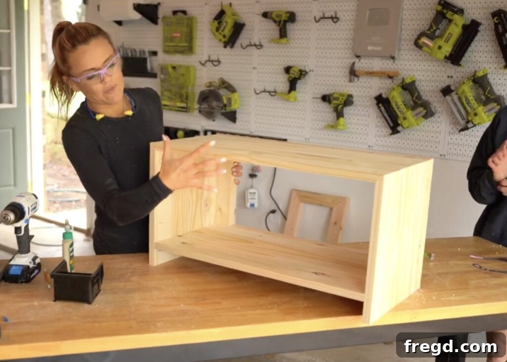 Crafting a Rustic Modern Nightstand 19 Attaching the bottom shelf to the nightstand frame