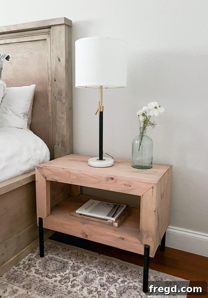 Crafting a Rustic Modern Nightstand 25 Completed DIY Rustic Modern Nightstand with decor