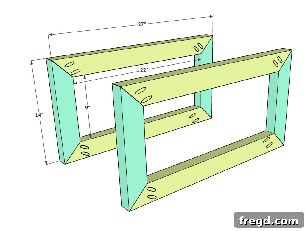 Crafting a Rustic Modern Nightstand 6 Wood pieces cut at 45-degree angles for frame assembly