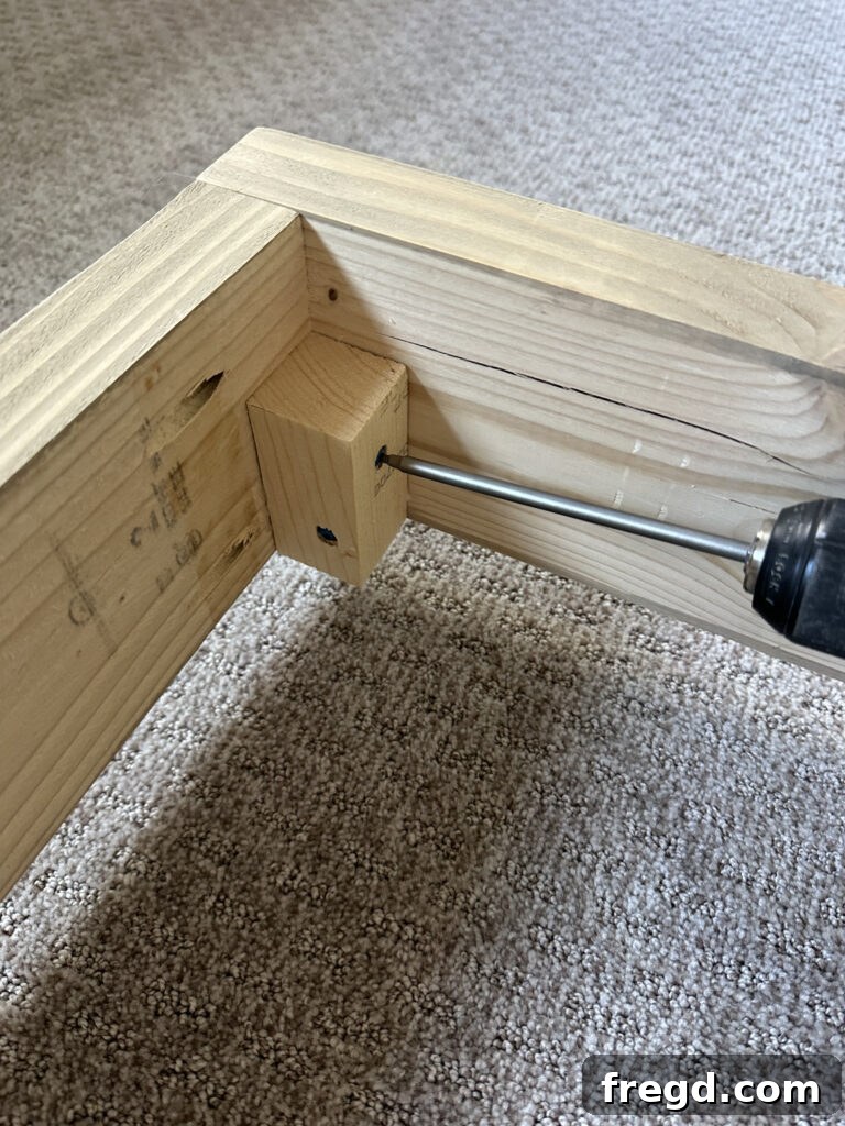 Adding corner blocks to the mattress frame