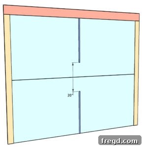 Removable Modern Accent Wall DIY for Renters 30 Vertical screen molding being pinned to the plywood.