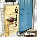 A completed DIY wall planter with address numbers and plants
