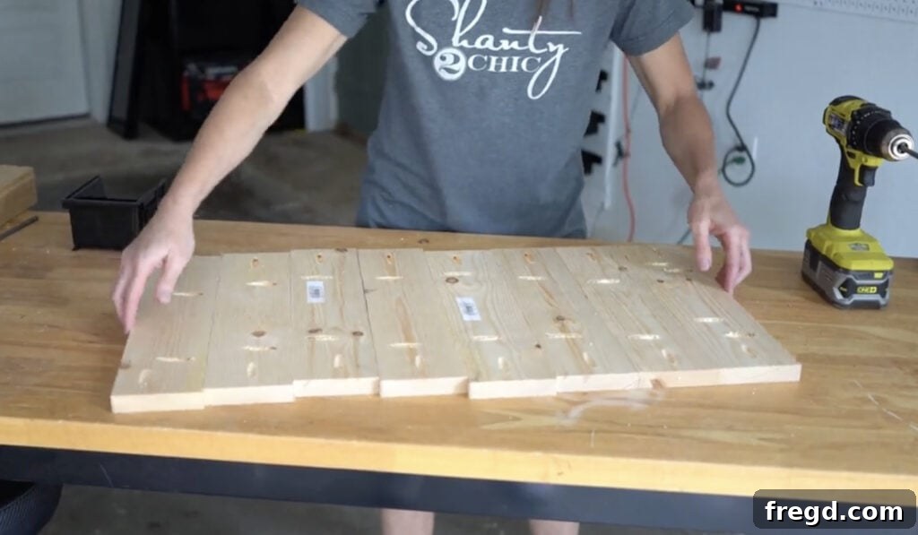 Assembling wood planks with pocket hole screws to form a panel