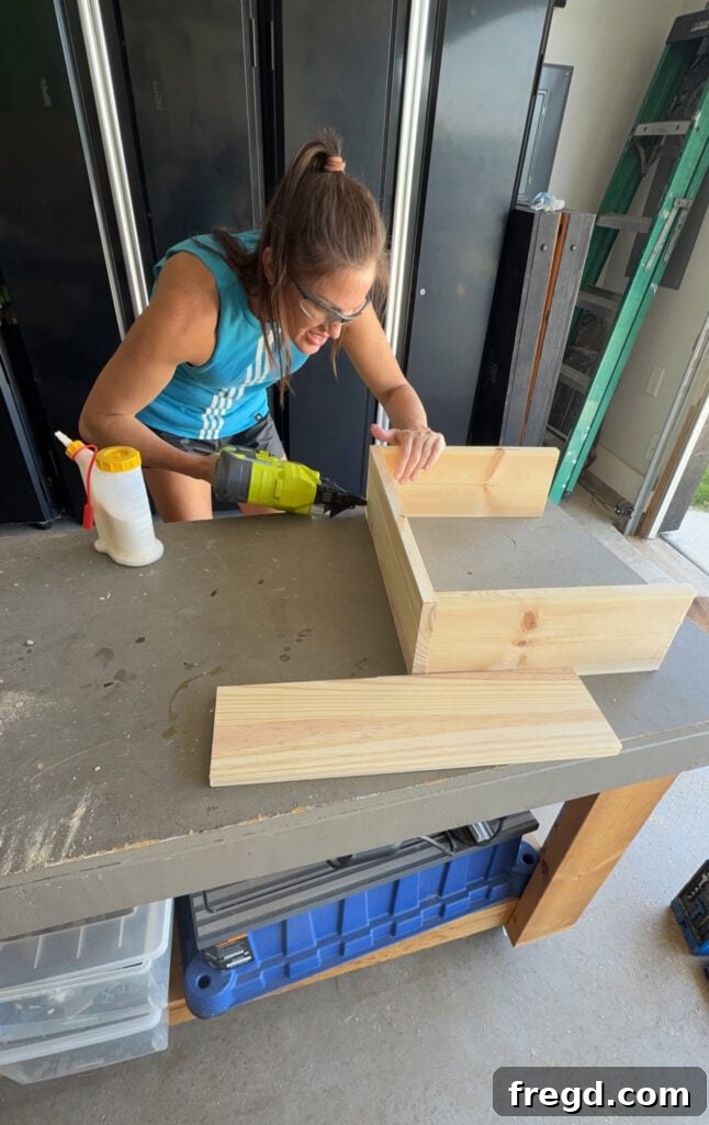 Easy Wood Nightstand Builds for Newbies 11 Drawer box pieces being assembled with brad nails and wood glue.