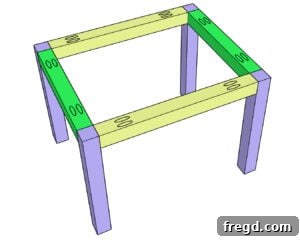Easy Wood Nightstand Builds for Newbies 33 Leg and bottom support assembly diagram.