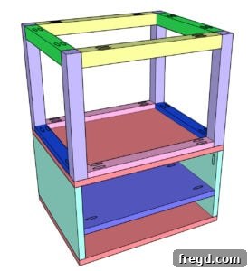 Easy Wood Nightstand Builds for Newbies 35 Frame and base assembly diagram.