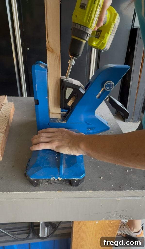 Easy Wood Nightstand Builds for Newbies 7 Nightstand legs and bottom support pieces cut and ready for assembly, with pocket holes drilled.