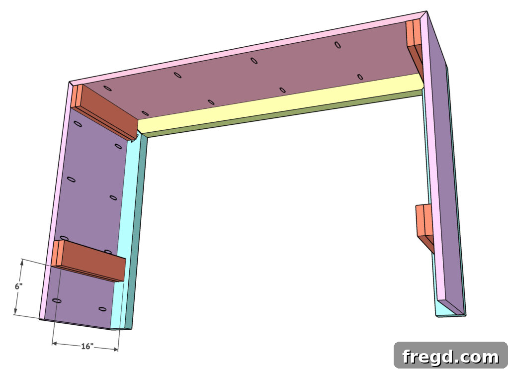 Modern Waterfall Console Build It Yourself for Less Than 100 Dollars 15 Securing interior support strips with wood glue and brad nails