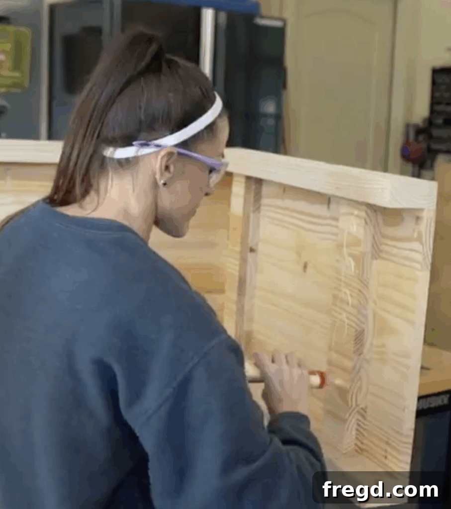 Modern Waterfall Console Build It Yourself for Less Than 100 Dollars 18 Cutting panels to hide pocket holes and supports