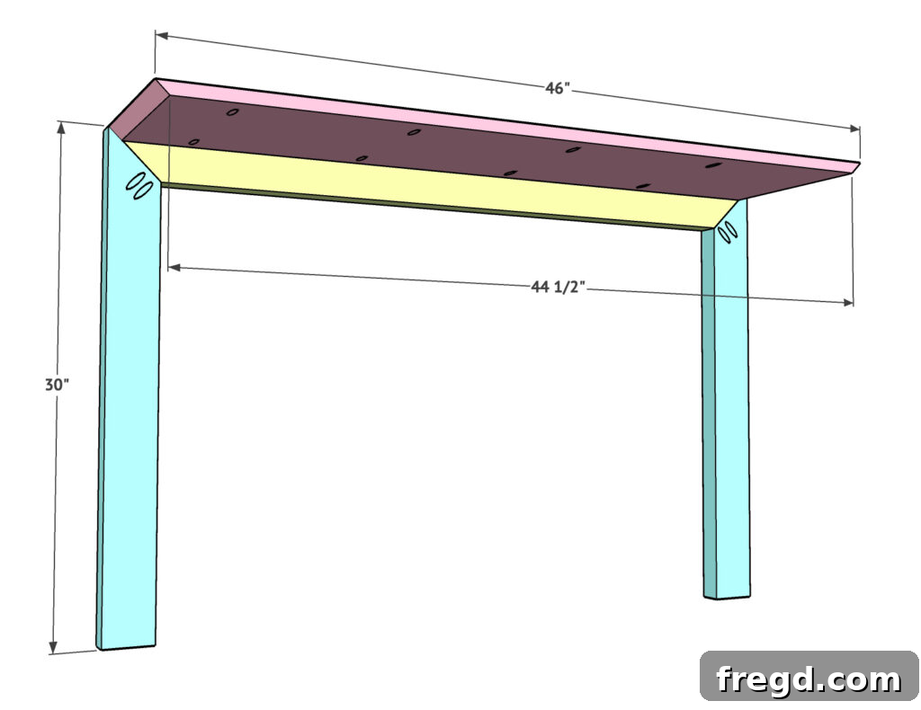 Modern Waterfall Console Build It Yourself for Less Than 100 Dollars 10 Attaching the console top to the frame with pocket hole screws