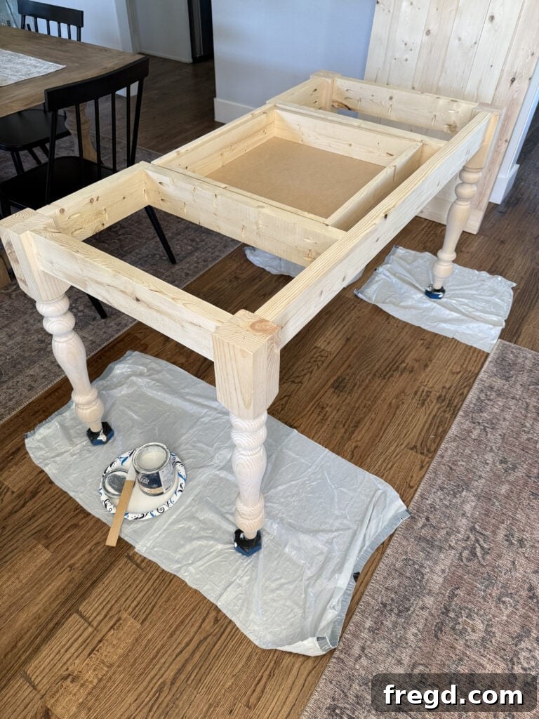 Desk elevated on Kreg Project Blocks for staining