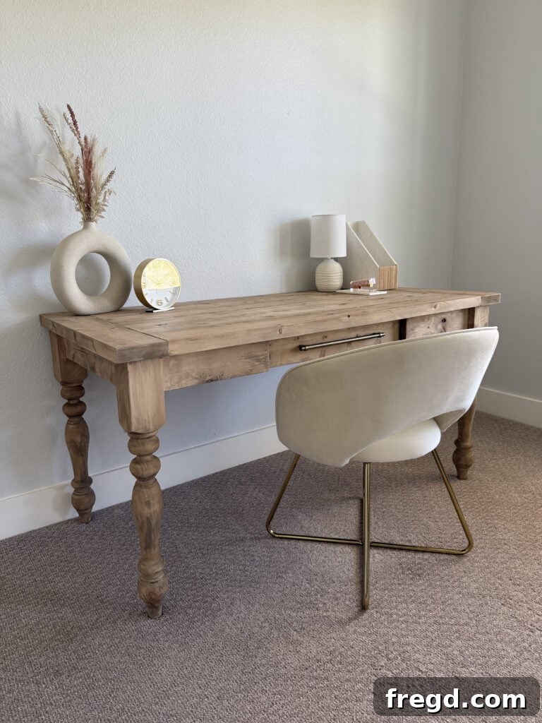 Side view of the DIY farmhouse desk