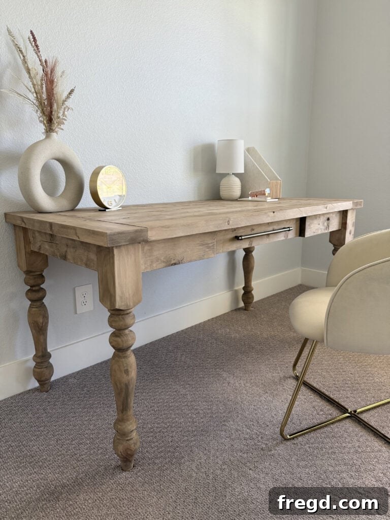 Another perspective of the DIY farmhouse desk