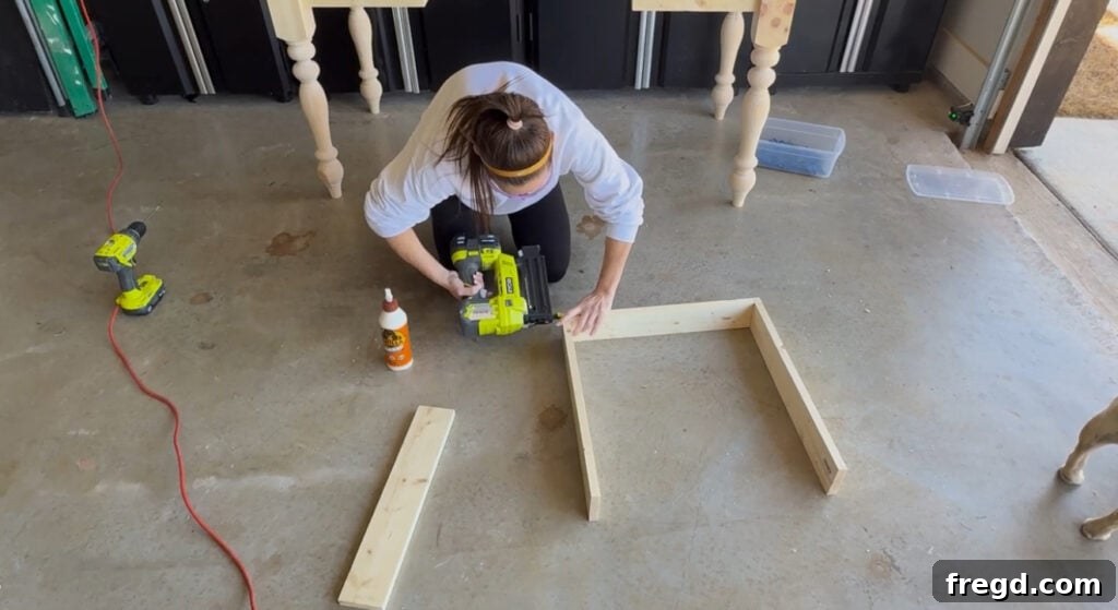 Drawer frame pieces being assembled