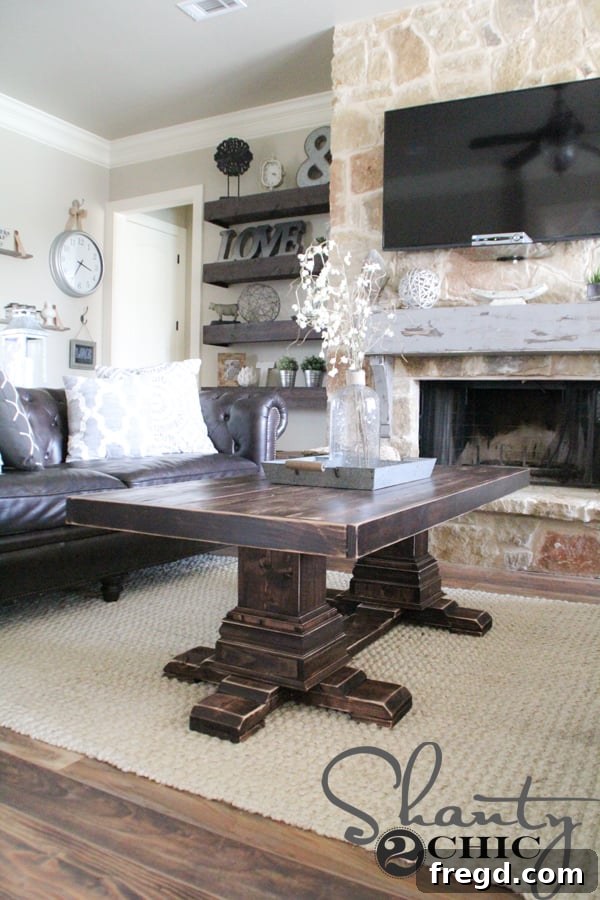 Craft Your Perfect Coffee Table: 16 Free DIY Plans and Video Tutorials 15 Elegant pedestal coffee table with a turned base for an elevated farmhouse look