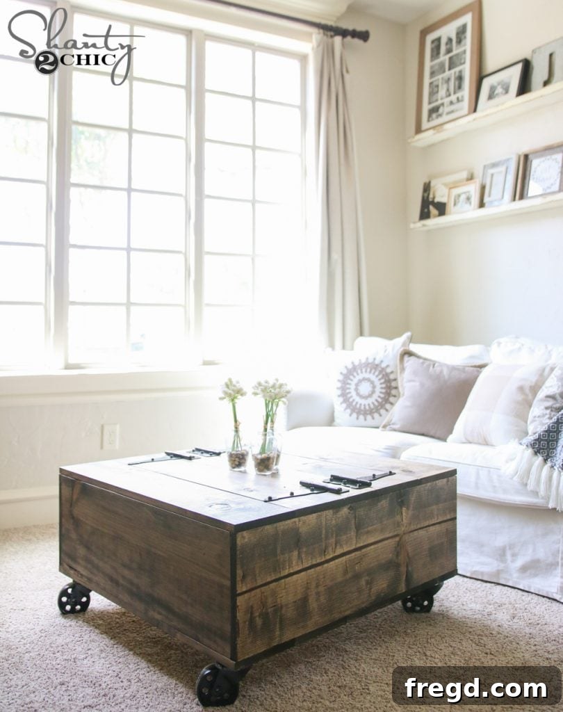Craft Your Perfect Coffee Table: 16 Free DIY Plans and Video Tutorials 18 A stylish DIY coffee table with hidden internal storage